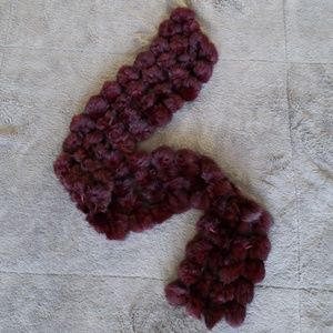 100% Genuine Rabbit Fur Pom Pom Scarf 45" Wine Red